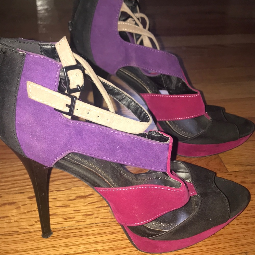 Anne Michelle purple, fuchsia and black suede